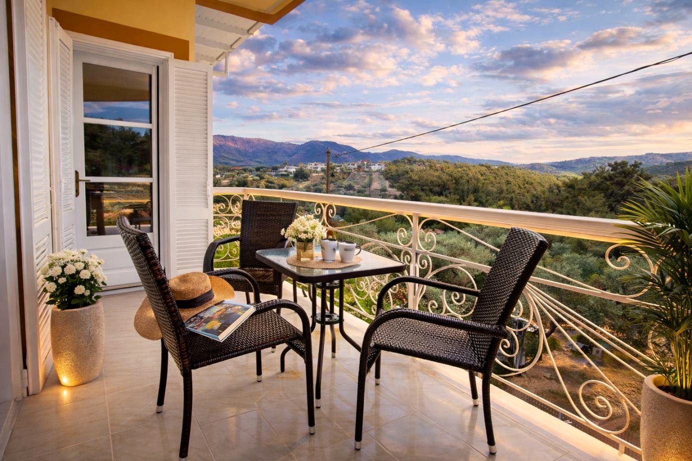 Private terrace with mountain views at Villa Markos in Thassos